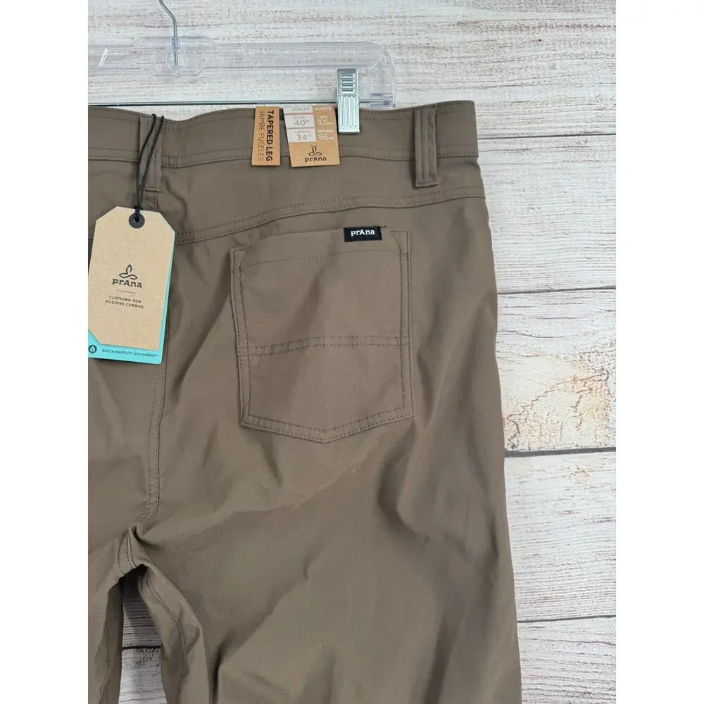 prAna Brion Slim Pant II Mens 40x34 Brown Tapered‎ Leg Stretch Outdoor NEW